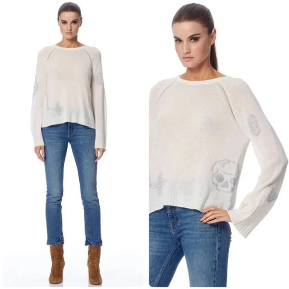 Skull Cashmere Lincoln Sweater Chalk & Heather Grey Size XS - Picture 2 of 15